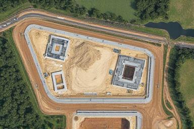 建設現場のレイアウトの航空写真
